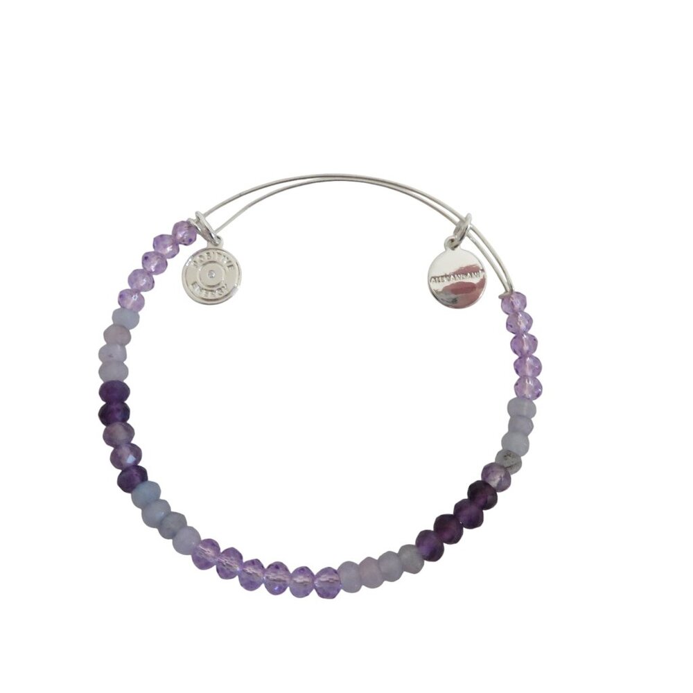 Alex and Ani Multi Purple Beaded Bangle/Bracelet, Shiny Silver, EUC